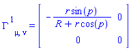 Physics:-Christoffel[`~1`, mu, nu] = Matrix(%id = 18446744078323150846)