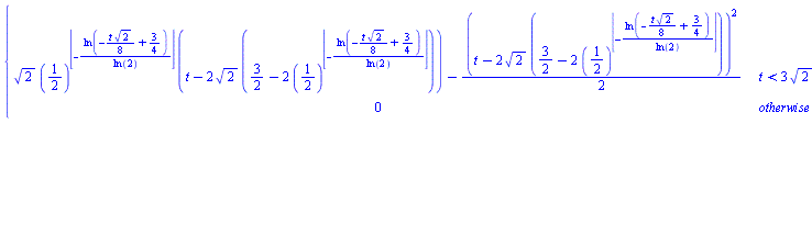 piecewise(t < 3*sqrt(2), sqrt(2)*(1/2)^floor(-ln(-(1/8)*t*sqrt(2)+3/4)/ln(2))*(t-2*sqrt(2)*(3/2-2*(1/2)^floor(-ln(-(1/8)*t*sqrt(2)+3/4)/ln(2))))-(1/2)*(t-2*sqrt(2)*(3/2-2*(1/2)^floor(-ln(-(1/8)*t*sqrt(2)+3/4)/ln(2))))^2, 0)