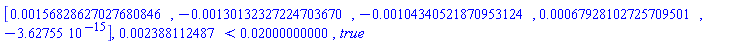 Vector[row](5, {(1) = 0.156828627027680846e-2, (2) = -0.130132327224703670e-2, (3) = -0.104340521870953124e-2, (4) = 0.67928102725709501e-3, (5) = -0.3627550000e-14}), 0.2388112487e-2 < 0.2000000000e-1, true