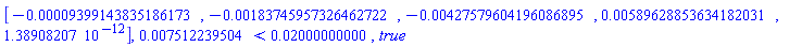 Vector[row](5, {(1) = -0.9399143835186173e-4, (2) = -0.183745957326462722e-2, (3) = -0.427579604196086895e-2, (4) = 0.589628853634182031e-2, (5) = 0.1389082070e-11}), 0.7512239504e-2 < 0.2000000000e-1, true