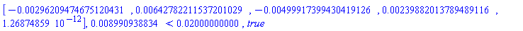 Vector[row](5, {(1) = -0.296209474675120431e-2, (2) = 0.642782211537201029e-2, (3) = -0.499917399430419126e-2, (4) = 0.239882013789489116e-2, (5) = 0.1268748590e-11}), 0.8990938834e-2 < 0.2000000000e-1, true