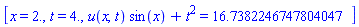 [x = 2., t = 4., u(x, t)*sin(x)+t^2 = 16.7382246747804047]