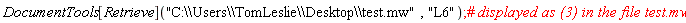 DocumentTools[Retrieve]("C:\\Users\\TomLeslie\\Desktop\\test.mw", "L6")