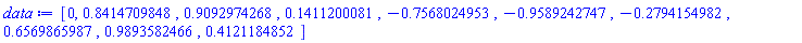 data := [0, .8414709848, .9092974268, .1411200081, -.7568024953, -.9589242747, -.2794154982, .6569865987, .9893582466, .4121184852]