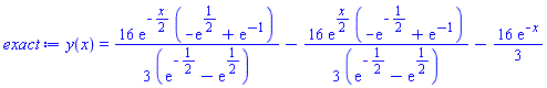 y(x) = (16/3)*exp(-(1/2)*x)*(-exp(1/2)+exp(-1))/(exp(-1/2)-exp(1/2))-(16/3)*exp((1/2)*x)*(-exp(-1/2)+exp(-1))/(exp(-1/2)-exp(1/2))-(16/3)*exp(-x)