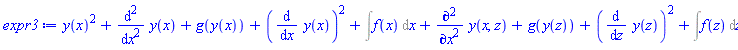 y(x)^2+diff(diff(y(x), x), x)+g(y(x))+(diff(y(x), x))^2+Int(f(x), x)+diff(diff(y(x, z), x), x)+g(y(z))+(diff(y(z), z))^2+Int(f(z), z)