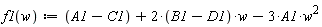 "f1(w):=(A1-C1)+2*(B1-D1)*w-3*A1*w^(2)"