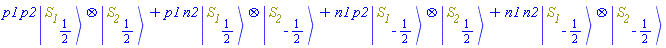 p1*p2*Physics:-`*`(Physics:-Ket(S__1, 1/2), Physics:-Ket(S__2, 1/2))+p1*n2*Physics:-`*`(Physics:-Ket(S__1, 1/2), Physics:-Ket(S__2, -1/2))+n1*p2*Physics:-`*`(Physics:-Ket(S__1, -1/2), Physics:-Ket(S__2, 1/2))+n1*n2*Physics:-`*`(Physics:-Ket(S__1, -1/2), Physics:-Ket(S__2, -1/2))