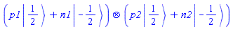 Physics:-`*`(p1*Physics:-Ket(S__1, 1/2)+n1*Physics:-Ket(S__1, -1/2), p2*Physics:-Ket(S__2, 1/2)+n2*Physics:-Ket(S__2, -1/2))
