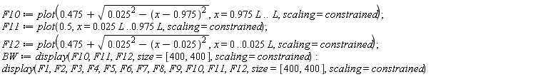 F10 := plot(.475+sqrt(0.25e-1^2-(x-.975)^2), x = .975*L .. L, scaling = constrained); F11 := plot(.5, x = 0.25e-1*L .. .975*L, scaling = constrained); F12 := plot(.475+sqrt(0.25e-1^2-(x-0.25e-1)^2), x = 0 .. 0.25e-1*L, scaling = constrained); BW := display(F10, F11, F12, size = [400, 400], scaling = constrained); display(F1, F2, F3, F4, F5, F6, F7, F8, F9, F10, F11, F12, size = [400, 400], scaling = constrained)
