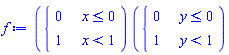 f := piecewise(x <= 0, 0, x < 1, 1)*piecewise(y <= 0, 0, y < 1, 1)
