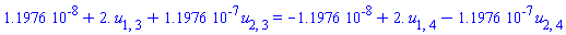 0.11976e-7+2.*u[1, 3]+0.11976e-6*u[2, 3] = -0.11976e-7+2.*u[1, 4]-0.11976e-6*u[2, 4]