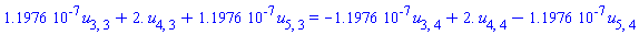 0.11976e-6*u[3, 3]+2.*u[4, 3]+0.11976e-6*u[5, 3] = -0.11976e-6*u[3, 4]+2.*u[4, 4]-0.11976e-6*u[5, 4]