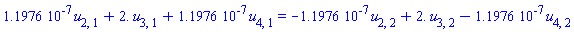 0.11976e-6*u[2, 1]+2.*u[3, 1]+0.11976e-6*u[4, 1] = -0.11976e-6*u[2, 2]+2.*u[3, 2]-0.11976e-6*u[4, 2]