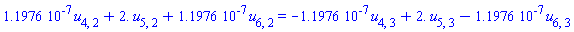 0.11976e-6*u[4, 2]+2.*u[5, 2]+0.11976e-6*u[6, 2] = -0.11976e-6*u[4, 3]+2.*u[5, 3]-0.11976e-6*u[6, 3]