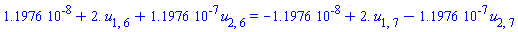 0.11976e-7+2.*u[1, 6]+0.11976e-6*u[2, 6] = -0.11976e-7+2.*u[1, 7]-0.11976e-6*u[2, 7]