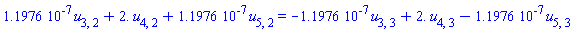 0.11976e-6*u[3, 2]+2.*u[4, 2]+0.11976e-6*u[5, 2] = -0.11976e-6*u[3, 3]+2.*u[4, 3]-0.11976e-6*u[5, 3]