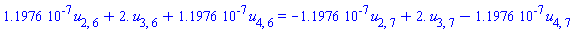 0.11976e-6*u[2, 6]+2.*u[3, 6]+0.11976e-6*u[4, 6] = -0.11976e-6*u[2, 7]+2.*u[3, 7]-0.11976e-6*u[4, 7]