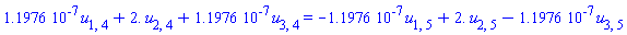 0.11976e-6*u[1, 4]+2.*u[2, 4]+0.11976e-6*u[3, 4] = -0.11976e-6*u[1, 5]+2.*u[2, 5]-0.11976e-6*u[3, 5]