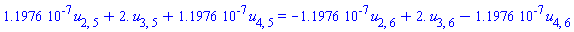 0.11976e-6*u[2, 5]+2.*u[3, 5]+0.11976e-6*u[4, 5] = -0.11976e-6*u[2, 6]+2.*u[3, 6]-0.11976e-6*u[4, 6]