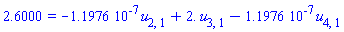 2.6000 = -0.11976e-6*u[2, 1]+2.*u[3, 1]-0.11976e-6*u[4, 1]