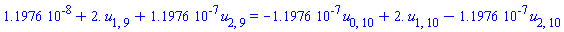 0.11976e-7+2.*u[1, 9]+0.11976e-6*u[2, 9] = -0.11976e-6*u[0, 10]+2.*u[1, 10]-0.11976e-6*u[2, 10]