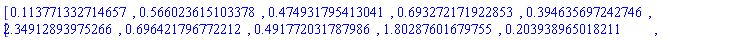 Vector[row](10, {(1) = .11377133271465704, (2) = .5660236151033777, (3) = .47493179541304126, (4) = .6932721719228526, (5) = .3946356972427462, (6) = 2.3491289397526622, (7) = .6964217967722122, (8) = .4917720317879856, (9) = 1.8028760167975455, (10) = .20393896501821102})