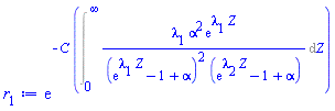 exp(-C*(Int(lambda[1]*alpha^2*exp(lambda[1]*Z)/((exp(lambda[1]*Z)-1+alpha)^2*(exp(lambda[2]*Z)-1+alpha)), Z = 0 .. infinity)))