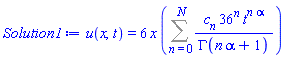 u(x, t) = 6*x*(Sum(c[n]*36^n*t^(n*alpha)/GAMMA(alpha*n+1), n = 0 .. N))