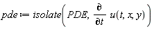 pde := isolate(PDE, diff(u(t, x, y), t))