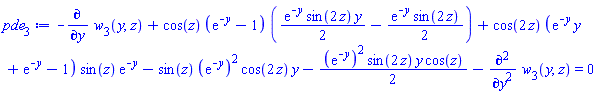 -(diff(w[3](y, z), y))+cos(z)*(exp(-y)-1)*((1/2)*exp(-y)*sin(2*z)*y-(1/2)*exp(-y)*sin(2*z))+cos(2*z)*(exp(-y)*y+exp(-y)-1)*sin(z)*exp(-y)-sin(z)*(exp(-y))^2*cos(2*z)*y-(1/2)*(exp(-y))^2*sin(2*z)*y*cos(z)-(diff(diff(w[3](y, z), y), y)) = 0
