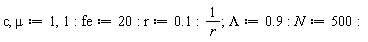 c, mu := 1, 1; fe := 20; r := .1; 1/r; Lambda := .9; N := 500