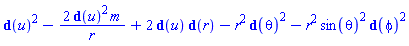 Physics:-d_(u)^2-2*Physics:-d_(u)^2*m/r+2*Physics:-d_(u)*Physics:-d_(r)-r^2*Physics:-d_(theta)^2-r^2*sin(theta)^2*Physics:-d_(phi)^2