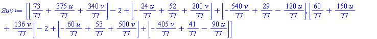 [floor(73/77+(375/77)*u+(340/77)*v)-2+floor(-(24/77)*u+52/77+(200/77)*v)+floor(-(540/77)*v+29/77-(120/77)*u), floor(60/77+(150/77)*u+(136/77)*v)-2+floor(-(60/77)*u+53/77+(500/77)*v)+floor(-(405/77)*v+41/77-(90/77)*u)]