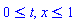 0 <= t, x <= 1