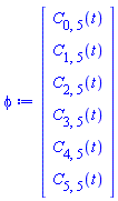 Vector(6, {(1) = C[0, 5](t), (2) = C[1, 5](t), (3) = C[2, 5](t), (4) = C[3, 5](t), (5) = C[4, 5](t), (6) = C[5, 5](t)})