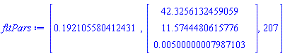 [.19210558041243112, Vector(3, {(1) = 42.32561324590592, (2) = 11.574448061577609, (3) = 0.500000007987103e-2}), 207]