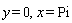 y = 0, x = Pi