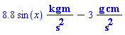8.8*sin(x)*Units:-Unit(kg*m/s^2)-3*Units:-Unit(g*cm/s^2)