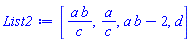 [a*b/c, a/c, a*b-2, d]