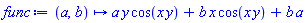 proc (a, b) options operator, arrow; a*y*cos(x*y)+b*x*cos(x*y)+b*a end proc