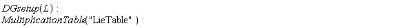 DGsetup(L); MultiplicationTable("LieTable")