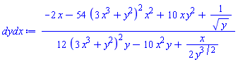 (-2*x-54*(3*x^3+y^2)^2*x^2+10*x*y^2+1/y^(1/2))/(12*(3*x^3+y^2)^2*y-10*x^2*y+(1/2)*x/y^(3/2))