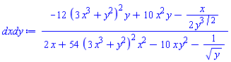 (-12*(3*x^3+y^2)^2*y+10*x^2*y-(1/2)*x/y^(3/2))/(2*x+54*(3*x^3+y^2)^2*x^2-10*x*y^2-1/y^(1/2))