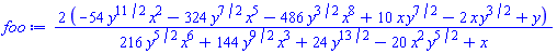 2*(-54*y^(11/2)*x^2-324*y^(7/2)*x^5-486*y^(3/2)*x^8+10*x*y^(7/2)-2*x*y^(3/2)+y)/(216*y^(5/2)*x^6+144*y^(9/2)*x^3+24*y^(13/2)-20*x^2*y^(5/2)+x)