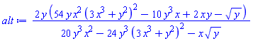 2*y*(54*y*x^2*(3*x^3+y^2)^2-10*y^3*x+2*x*y-y^(1/2))/(20*y^3*x^2-24*y^3*(3*x^3+y^2)^2-x*y^(1/2))