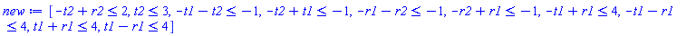 [-t2+r2 <= 2, t2 <= 3, -t1-t2 <= -1, -t2+t1 <= -1, -r1-r2 <= -1, -r2+r1 <= -1, -t1+r1 <= 4, -t1-r1 <= 4, t1+r1 <= 4, t1-r1 <= 4]