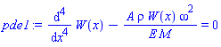 diff(diff(diff(diff(W(x), x), x), x), x)-A*rho*W(x)*omega^2/(E*M) = 0