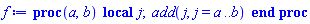proc (a, b) local j; add(j, j = a .. b) end proc