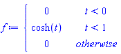piecewise(t < 0, 0, t < 1, cosh(t), 0)